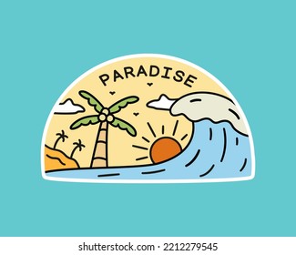 The paradise on the beach summer vibes design for badge, sticker, patch, t shirt design, etc