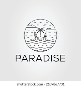paradise with palm tree and surfing board logo vector illustration design