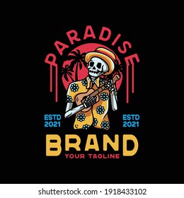 Paradise Skull Vintage Style  with guitar