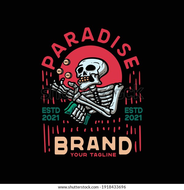 Paradise Skull Vintage Style Wave Beach Stock Vector (Royalty Free ...