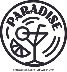 Paradise Summer Badge Doodle Vector Illustration