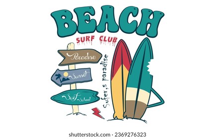 Paradise Summer Surfing Beach T-shirt. California Colorful Beach Illustration Design, Hello, Summer California Beach Vector T-shirt Design.