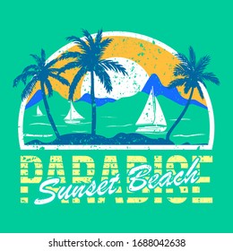 PARADISE SUNSET, SLOGAN PRINT VECTOR