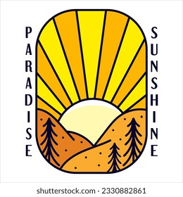 Paradise sunshine adventure badge t for t-shirt designs clothing and logo brand, Summer desert logo sign illustration vector