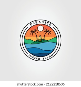paradise, surfer island or beach logo vector illustration design