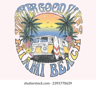 Paradise t shirt graphics design, typography slogan on palm trees background.  beach bus. Beach for life. Summer time. Beach vibes artwork for t shirt, poster, sticker. Summer good vibes.