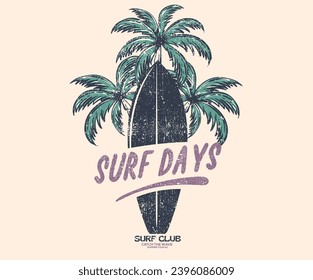 Diseño gráfico de camisetas de paraíso, eslogan de tipografía sobre el fondo de las palmeras. Diseño vectorial de palmeras. Día del surf. Hora de verano. Obra de arte de los albornoces de playa para camisetas, afiches, pegatinas. Buenas vibraciones de verano.