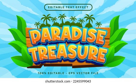 paradise treasure 3d text effect and editable text effect with wood and nature illustration