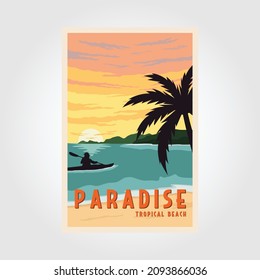 paradise tropical beach national park vintage poster vector illustration design, tropical ocean poster background illustration design