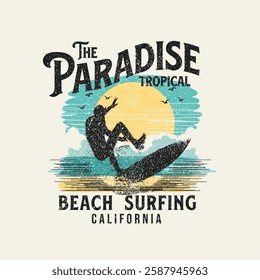 Paradise Tropical Beach Surfing California Summer surfer graphic t shirt print