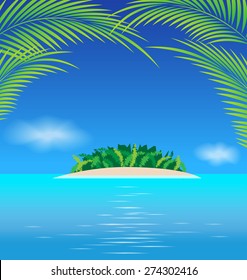 Paradise tropical island with coconut leaves