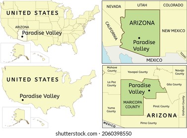 Paradise Valley Town Location On USA, Arizona State And Maricopa County Map