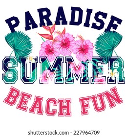 Paradise, vector floral artwork for girl summer t shirt