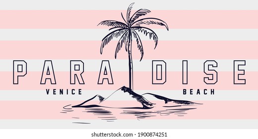 Paradise venice beach vector with palm tree print for tee and poster