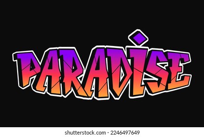 Paradise word trippy psychedelic graffiti style letters.Vector hand drawn doodle cartoon logo paradise illustration. Funny cool trippy letters, fashion, graffiti style print t-shirt, poster concept