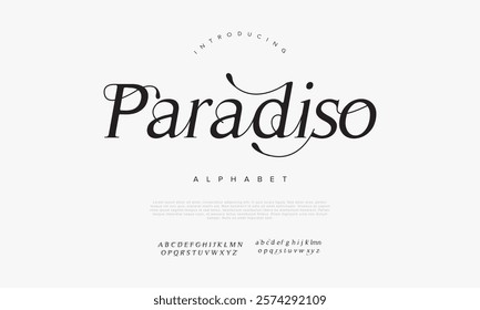 Paradiso typography beauty fashion elegant minimalist serif italic fonts decorative wedding vintage retro logos. Minimal luxury font alphabet logo. Vector illustration