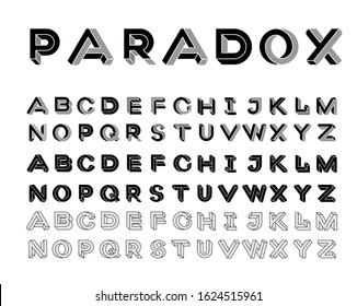 Paradox Shape Font. Impossible Letters. Set Of Vector Letters Constructed On The Basis Of Paradox Isometric View. Vector Illustration 10 Eps