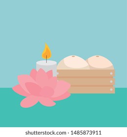 paraffin candle with lotus flower and wooden box