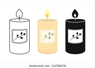 Paraffin Candle Outline, Silhouette, Flat Illustration. Candlelight Logo,home Decor, Aromatherapy, Spa, Beauty. Vector Illustration Eps 10