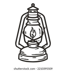 Paraffin lantern lamp outline element for camping in the forest or mountains adventure