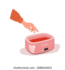 Paraffin therapy. Electronic bath for melting moisturizing wax. Skin care for female hands. Vector illustration in flat cartoon style.