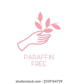 Paraffin-free icon. Hand silhouette label with leaves. Vector illustration.