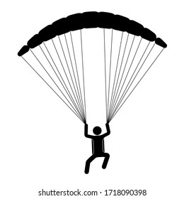 paraglider is flying on a parachute. Strengthens a person. Extreme sport. Isolated vector on white background