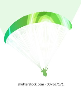 Paraglider flying silhouette illustration vector background colorful concept made of transparent curved shapes