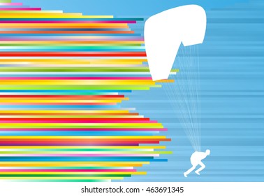 Paraglider flying vector background abstract illustration with colorful stripes on blue