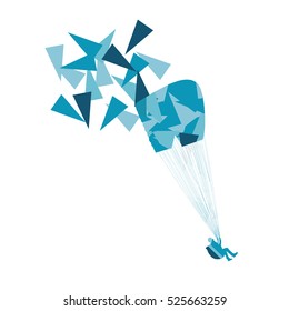 Paraglider flying vector background concept made of polygon fragments isolated on white