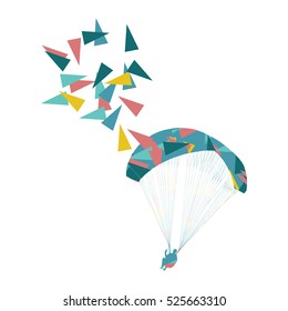Paraglider flying vector background concept made of polygon fragments isolated on white