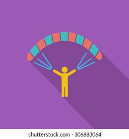 Paraglider icon. Flat vector related icon with long shadow for web and mobile applications. It can be used as - logo, pictogram, icon, infographic element. Vector Illustration.