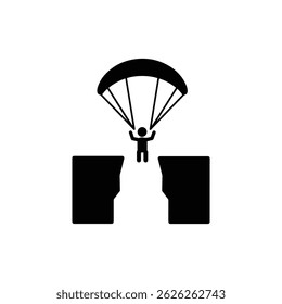 Paraglider Over Cliffs with Open Canopy Basic Shape Icon