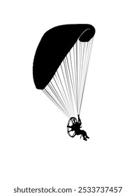 Paraglider in the sky, Silhouette paraglider flying isolated on white background, Vector Illustration