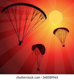 Paraglider in the sky. Sunset. Vector illustration.