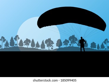 Paragliding active sport background landscape concept vector