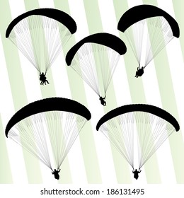 Paragliding Active Sport Background Set Vector