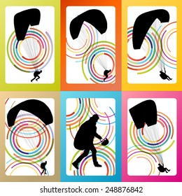 Paragliding active sport background set vector concept