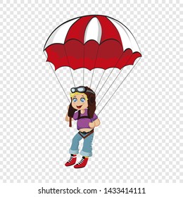 Paragliding Boy in Pilot Hat and Glasses, Skydiver Little Cute Boy Jumping with Parachute, Parachuting Sport, Extreme Isolated on Transparent Background. Cartoon Flat Vector Illustration, Clip Art
