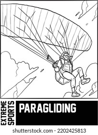 Paragliding Extreme Sports Artline Vector Illustration For Children Coloring Book