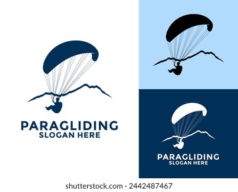 Vector de logotipo de deportes voladores de parapente, plantilla de diseño de logotipo de parapente de alta aventura