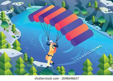 Paragliding Funny - Isometric Illustration