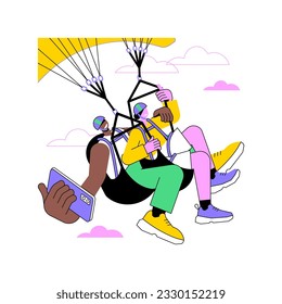 Paragliding isolated cartoon vector illustrations. Young smiling couple paragliding together, tourism industry, travel agency business, adventure tour, exclusive recreation vector cartoon.