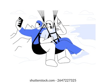 Paragliding isolated cartoon vector illustrations. Young smiling couple paragliding together, tourism industry, travel agency business, adventure tour, exclusive recreation vector cartoon.