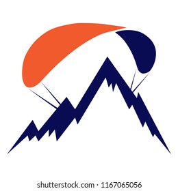 Paragliding logo. Mount and parachute. Flat design, vector.