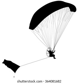 Paragliding with motor, silhouette  vector illustration.