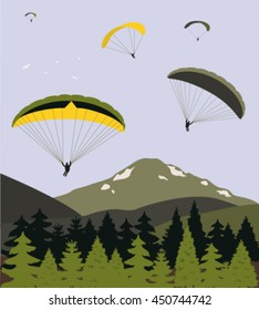  Paragliding over the mountains. Vector