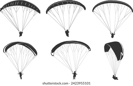 Silhouettes de parapente, siluetas de parapente volador, vector de parapente, clipart de parapente