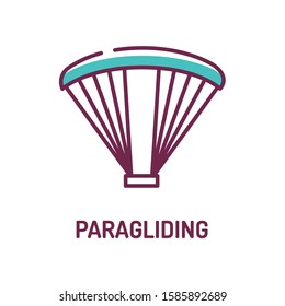 Paragliding in the sky color line icon on white background. Extreme sport. Pictogram for web page, mobile app, promo. UI UX GUI design element. Editable stroke