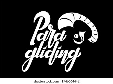 Paragliding text logo with open wing symbol. Hand lettering illustration made calligraphy style. Logo for extreme sport event, business, website.